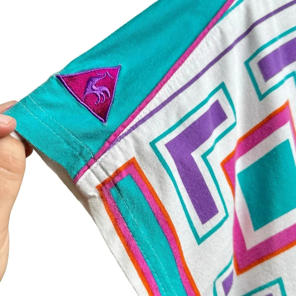 Vintage Le Coq Sportif Size Medium Geometric 80s T Shirt Top Tennis Athletic - Picture 8 of 11